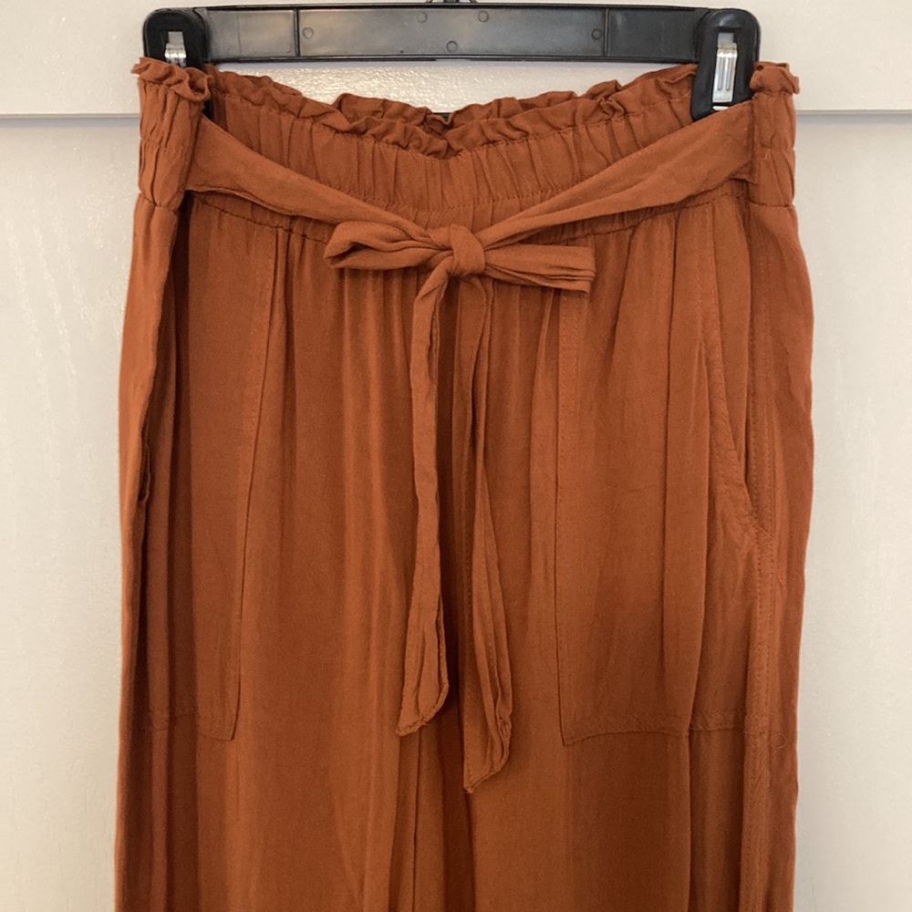 Vanilla Star Rust Wide Leg Pants Tie Front L
